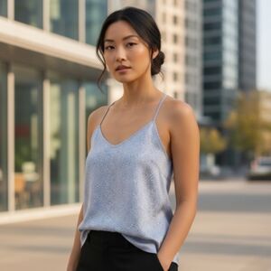 LOFT‎ Ann Taylor trapeze tank light blue grey pattern XS